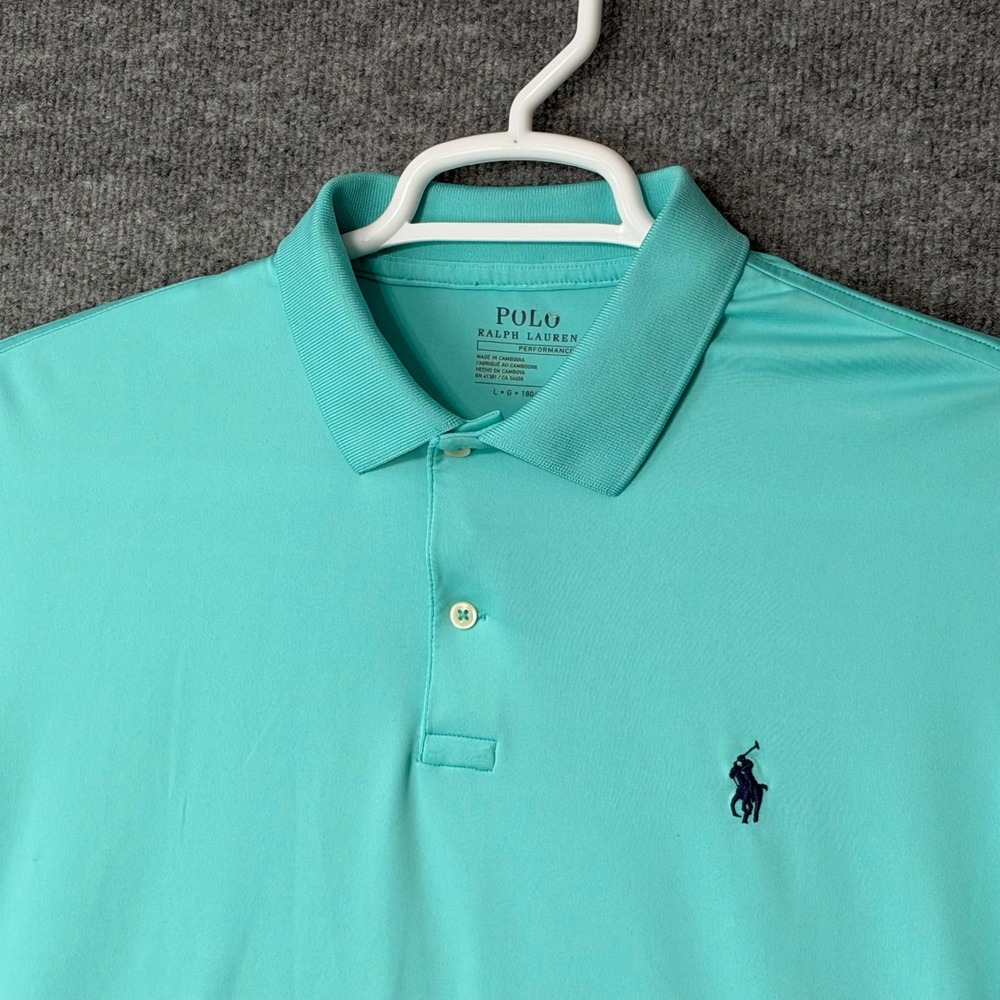 Polo Ralph Lauren Performance Mens Large Turquoise Aqua Short Sleeve Polo Shirt